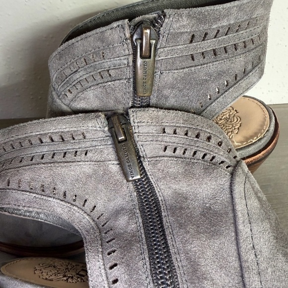 Vince Camuto Peep Toe Ankle Boots - Gray Suede - Block Heel - Picture 7 of 8